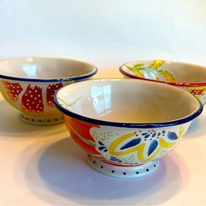 Over and Back Set Of 3 Primavera Hand Painted Soup Cereal Bowls